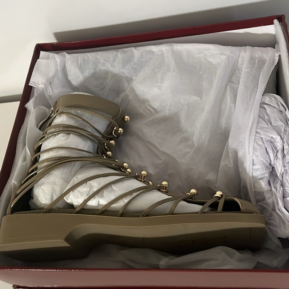 Vivienne Hu Patent Leather Studded Boots Size:37 Strappy Gladiator Sandals - Picture 4 of 13